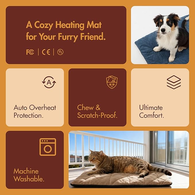 Vagascape Dog Heating Pad (56"x40") - Waterproof Electric Heated Mat & Pet Bed for Indoor and Outdoor Use, Chew Resistant Cord, Machine Washable Cover with Wheat Pattern Quilting, for Cats and Pets