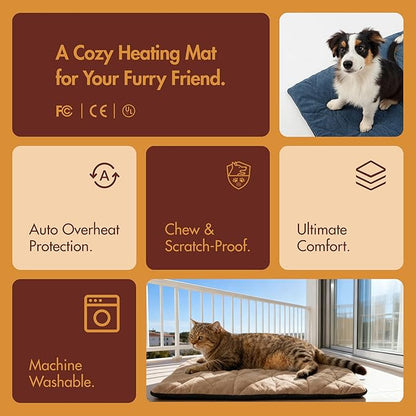 Vagascape Dog Heating Pad (56"x40") - Waterproof Electric Heated Mat & Pet Bed for Indoor and Outdoor Use, Chew Resistant Cord, Machine Washable Cover with Wheat Pattern Quilting, for Cats and Pets