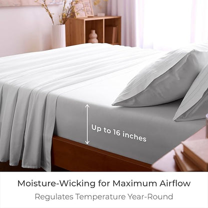 Mellanni Full Sheets Set - 4 PC Iconic Collection Bedding - Hotel Luxury, Extra Soft, Cooling Bed Sheets - Wrinkle, Fade, Stain Resistant (Full, White)