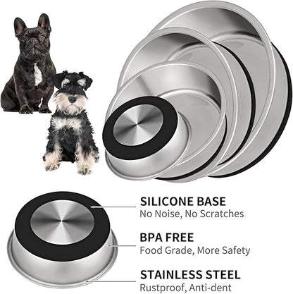 Taglory 4 Cup Stainless Steel Dog Bowls Set of 2 for Food and Water, Silicone Base Anti-Slip, Rust Resistant, Extra Thick Metal Bowls for Small Dogs, 30oz, Black
