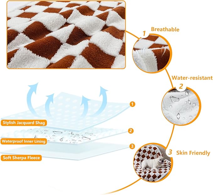 Waterproof Pet Blanket,Dog Bed Covers Couch Sofa Stylish Jacquard Pets Throw Blankets for Puppy Cats Washable Reversible Furniture Protection Covers (Coffee Check,L)