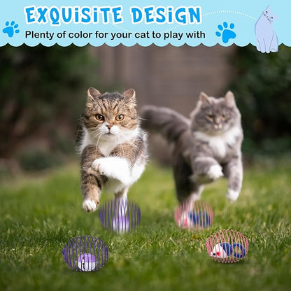 Jecery 5 Pcs Cat Spring Balls Toys Stretchable Rolling Balls Colorful Playful Coils Interactive Action Toy Caged Rats for Kitten Pet Supplies (Mouse and Bell,Mix Colors)