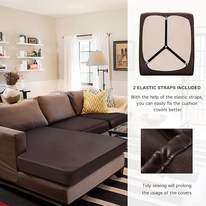 Yates Home Sectional Couch Covers 3 Piece Sofa Cushion Covers for L Shape Couch PU Leather Separate Cushions Couch Chaise Slip Cover for Both Left/Right Sectional Couch(2 Seater + 1 Chaise,Chocolate)