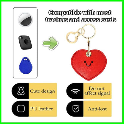 Leather Keychain Holder Case Compatible with AirTag,Cute Protective Cover with Keyring,Anti-Scratch Finder GPS Tracker Case for Wallet Keys,bag,pets,Backpack(Red Heart)