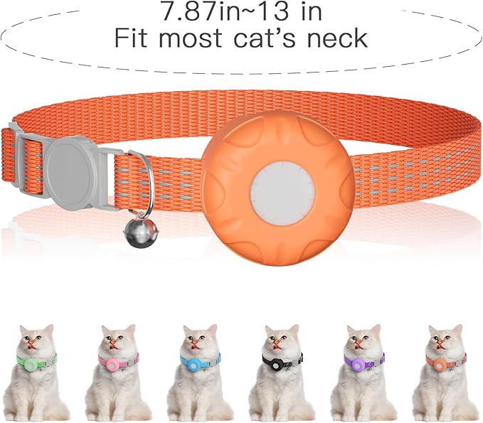 Cat Tracker,No Monthly Fee GPS Trackers for Cats,Pet Tracker Work with Apple Find My App(iOS Only),Real-Time Location Tracking,Cat Tracker GPS Collar with Safety Elastic Buckle-Orange