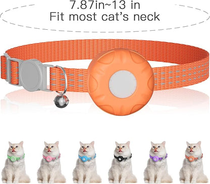Cat Tracker,No Monthly Fee GPS Trackers for Cats,Pet Tracker Work with Apple Find My App(iOS Only),Real-Time Location Tracking,Cat Tracker GPS Collar with Safety Elastic Buckle-Orange