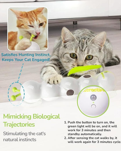 Interactive Caterpillar Cat Toy, Motion Sensor, Simulation of Biological Trajectory, USB Charging, Stable Suction Cup, Interactive Cat Feather Toy for Indoor Cats, Caterpillar Smart Toy with 2 Tails