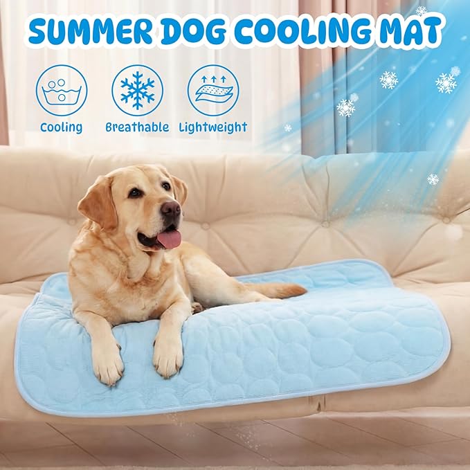 Chunful 4 Pack Pet Cooling Mat for Dogs and Cats, Summer Washable Dog Cooling Pad with Non-Slip Bottom & Storage Bags, Foldable Self-Cooling Blanket for Crate, Sofa, Floor, Car(27 x 21 Inches)