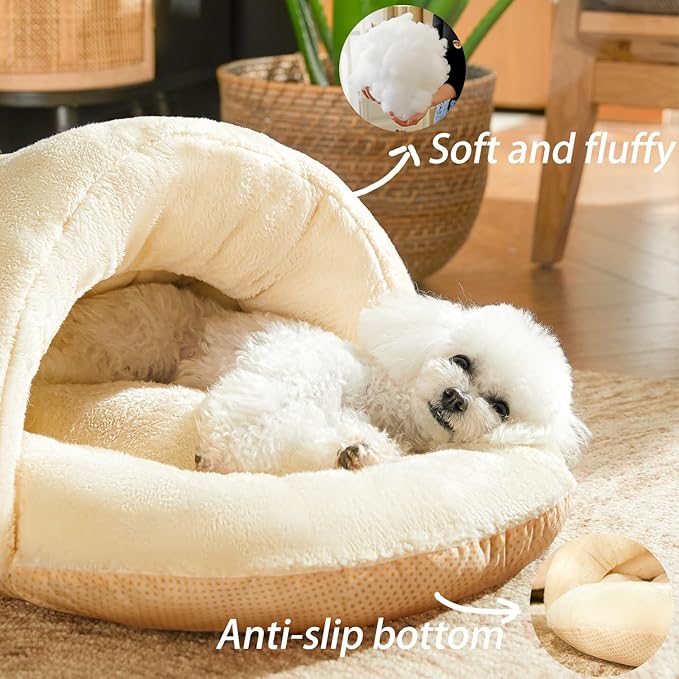 Romaneco Bed for Dog and Cat, Pet Bed, Ultra Soft Cute Plush Slipper Cat Cave Bed, Anti Slip Warm Pet House Nest, Self-Warming, Ideal for Indoor Use - Fits up to 25lbs (30"X22", L, Light Brown)