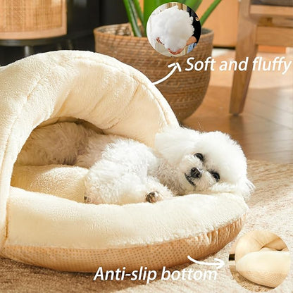 Romaneco Bed for Dog and Cat, Pet Bed, Ultra Soft Cute Plush Slipper Cat Cave Bed, Anti Slip Warm Pet House Nest, Self-Warming, Ideal for Indoor Use - Fits up to 25lbs (30"X22", L, Light Brown)