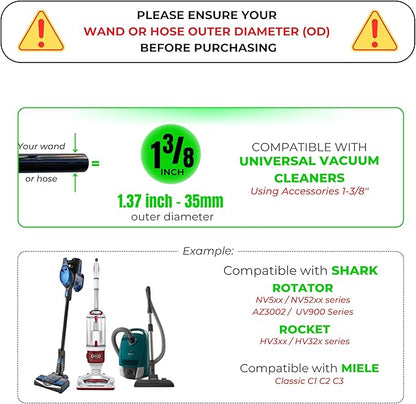 1-3/8'' Vacuum Brush Attachments for Shark, Miele & Most Canister/Handheld Vacuums - Crevice Tool, Upholstery & Horsehair Dusting Brushes - Pet Hair Removal Tool Attachment