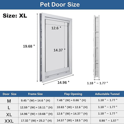 CEESC Large Dog Door with Soft Transparent Magnetic Flap and Snap-in Closing Panel, Premium PVC Plastic Pet Door for Large Dogs(XL,White)