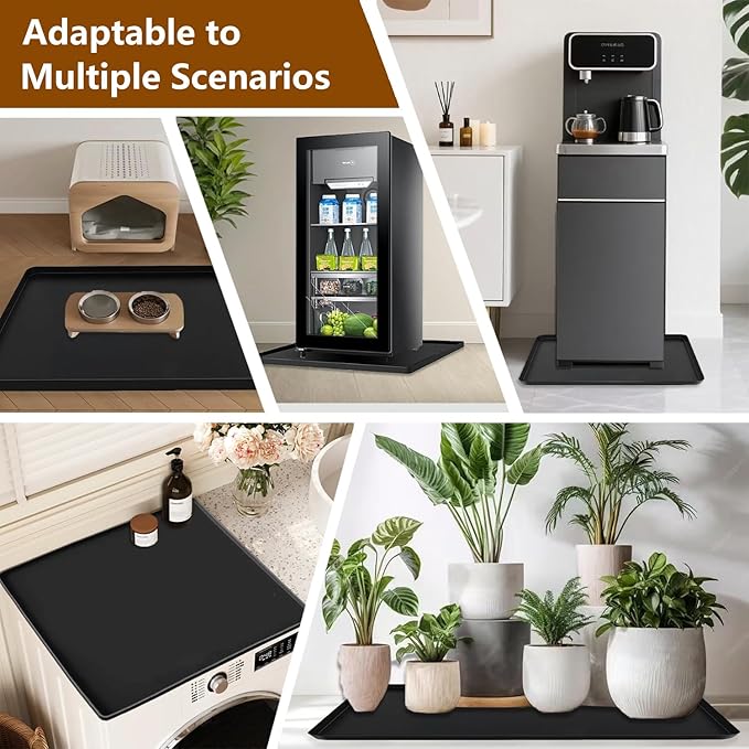 Water Cooler Mat,24x16x0.8 inches Non-Slip Silicone Pet Mat with Raised Edge,Multipurpose Leakproof Drip Tray Kitchen and Appliance Floor Protector Mat for Home Appliances（Black）