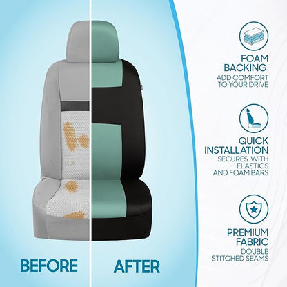 BDK PolyPro Car Seat Covers Full Set in Mint on Black – Front and Rear Split Bench Seat Covers Accessories for Auto Trucks Van SUV,Easy to Install