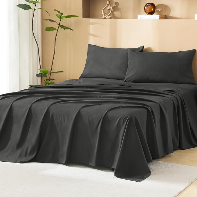 Litanika Dark Grey California King Size Comforter Set with Sheets - 7 Pieces Bed in a Bag California King Tufted Complete Bedding Sets with Comforter, Sheets, Pillowcases & Shams
