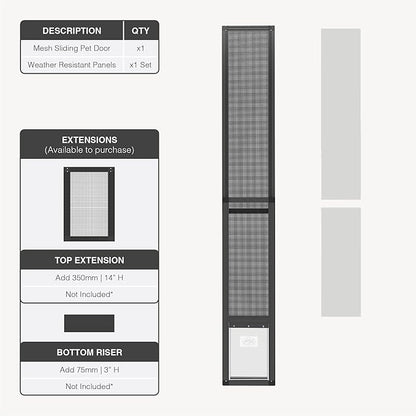 Hakuna Pets V2 Patio Pet Door Screen Insert Panel for Sliding Doors, Fits Door Track Min Ht 59.05" to Max Ht 84.25", UV Resistant Mesh, Magnetic Dog Door, Easy Install and Removal, Medium, Silver
