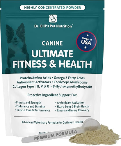 Dr. Bill’s Canine Ultimate Fitness & Health Vitamins for Dogs | Multivitamin for Dogs w/Coenzyme Q-10, Vitamin E, Vitamin D-3, Biotin, Folic Acid, Hyaluronic Acid Dog Vitamins and Supplements 680g
