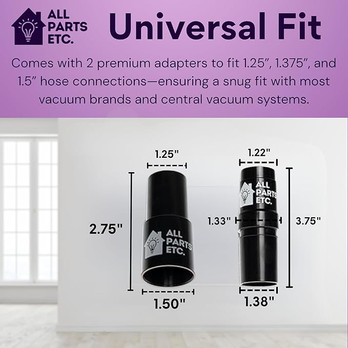 Universal Vacuum Floor Brush Kit with 2 Adapters – Fits 1.25”, 1.375” & 1.5” Connections – Compatible with Shark, Miele, Shop Vac, Bissell, Kenmore, Eureka, Dirt Devil & More