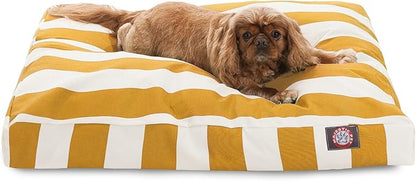 Majestic Pet Shredded Memory Foam Dog Bed Medium with Removable Washable Cover 35x29x4 Inch - Rectangle Orthopedic Dog Bed for Senior Dogs–Flat Durable Dogs Crate Bed - Vertical Stripe - Yellow