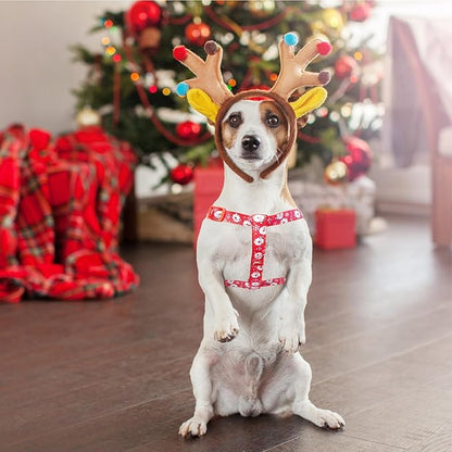 PUPTECK No Pull Christmas Dog Harness Soft Adjustable Basic Nylon Step in Puppy Vest Outdoor Walking with ID Tag, Red, M