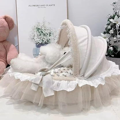 Elegant Pet Bed with Ruffles, Cradle Bed for Small Dogs Puppy Kitten Luxury Bed Sofa (L 25.6''Lx21.7''Wx17.3''Th, Fluffy Marigold)