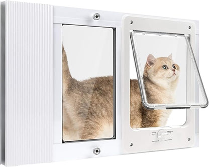 Full-Size Window Pet Door for Cat&Small Dog,Fits 21"-23 4/5" Width Windows, Quick-Fit Cat Door Window Insert,4 Locking Mechanisms, Magnetic Closure Cat Door for Window,Aluminum Pet Door for Window