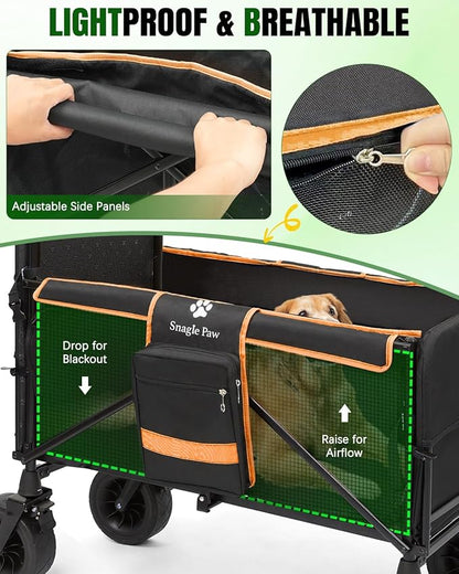 Snagle Paw Dog Wagon for Medium Large Dogs up to 200lbs | All Terrain Foldable Large Pet Stroller with Ramp & Tailgate (Extra Space), Dog Wagon Cart Adjustable Handle & One-Step Brake