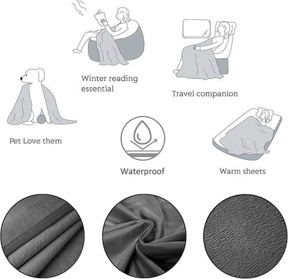 Ameritex Pet Bed Blanket Reversible 100% Waterproof Velvet Super Soft for Sofa and Bed (68x82 Inches, Light Grey+Grey)