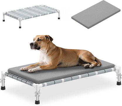 Elevated Raised Outdoor Dog Bed - Cooling Lifted Outside Dogs Bed with Cushion Mat Dog Hammock Bed with Stainless Steel Frame Portable Puppy Pet Bed for Indoor & Outdoor ((M-): 34" x 20" x 8")