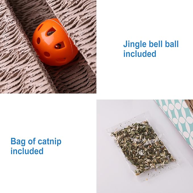 PrimePets Cat Scratcher Cardboard with Catnip, Removable Cat Scratching Pad with Ball, 2-in-1 Corrugated Cat Scratch Lounge Sofa