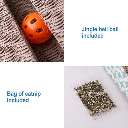PrimePets Cat Scratcher Cardboard with Catnip, Removable Cat Scratching Pad with Ball, 2-in-1 Corrugated Cat Scratch Lounge Sofa