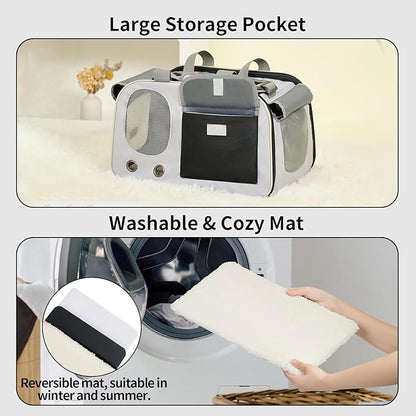 Cat, Dog Carrier for Pets up to 15 lbs, Soft-Sided Collapsible Pet Carrier with Sturdy Base, Roll-up Curtain and Large Storage Bag, Cat Bag for Medium Cats and Small Dogs