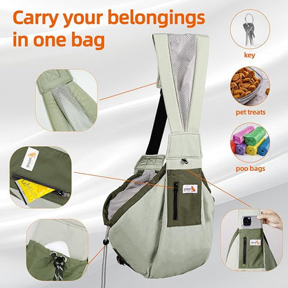 Dog Carrier Sling,Dog Carriers for Small Dogs & Cats Up to 20 lbs,Puppy Carrying Backpack Pet Purse with Pockets,Adjustable Shoulder Strap,Hands Free for Travel (Army-Green)
