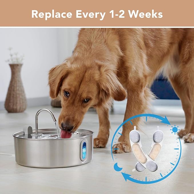 Smartoo Official 9 Packs Dog Water Filter Replacement and 9 Sponges with 1 Pump Holder for 7L/236oz/1.8Gal Stainless Steel Dog Water Fountain