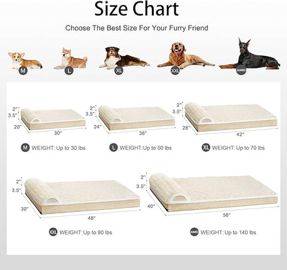 Orthopedic XL Dog Bed Large Sized Dog with Pillow 42''X28'', Waterproof Soft Comfortable Egg Crate Foam Pet Crate Beds Mat with Removable Washable Cover and Non-Slip Bottom, Cream