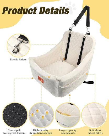 WOOAIDAGG Dog Car Seat for Medium Sized Dog,Pet Travel Car Bed with Seat Belt Channle,Fully Detachable and Washable Car Dog Seat with Adjustable Straps,3 Straps Easy to Install (Beige)