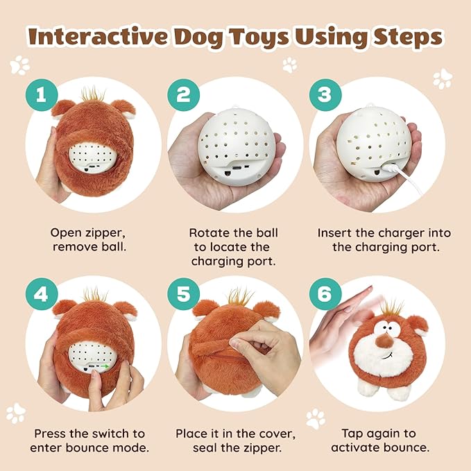 Moving Dog Toys, Interactive Dog Toys to Keep Them Busy, Jumping Squeaky Plush Chew Toys for Small Dogs, USB Rechargeable
