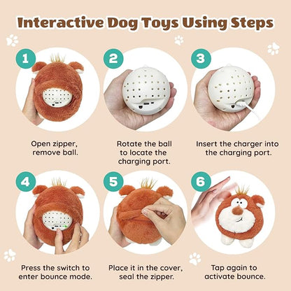 Moving Dog Toys, Interactive Dog Toys to Keep Them Busy, Jumping Squeaky Plush Chew Toys for Small Dogs, USB Rechargeable