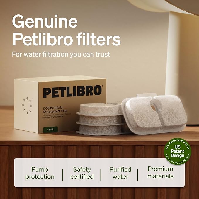PETLIBRO Replacement Filters for Dockstream Cat Water Fountain PLWF106/PLWF116/PLWF115/PLWF105/PLWF005, 4 Months Set of Replacement Filters for Ultra Quiet Cat Fountain, 8 Count for Pet Water Fountain