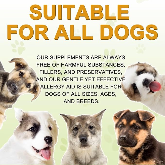 Dog Allergy Aid Immune Support Supplement, 180 Count, Natural Supplements with Omega-3, Probiotics, Vitamins for Skin, Coat & Seasonal Allergies