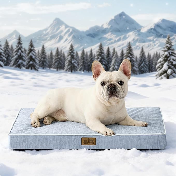 COZY KISS Cooling Dog Bed for Crate, Waterproof Dog Crate Mat with Removable Washable Cover, Orthopedic Egg Crate Foam Support, Dog Crate Bed 29x18x3 Inch,Light Blue