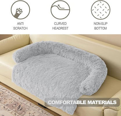 Tinaco Calming Dogs/Cats Bed Mats, Dog Pad Washable Removable Couch Cover, Plush Long Fur Mat for Pets, Waterproof Lining, Perfect for Small, Medium and Large Dogs and Cats (Light Gray, 31"x23")