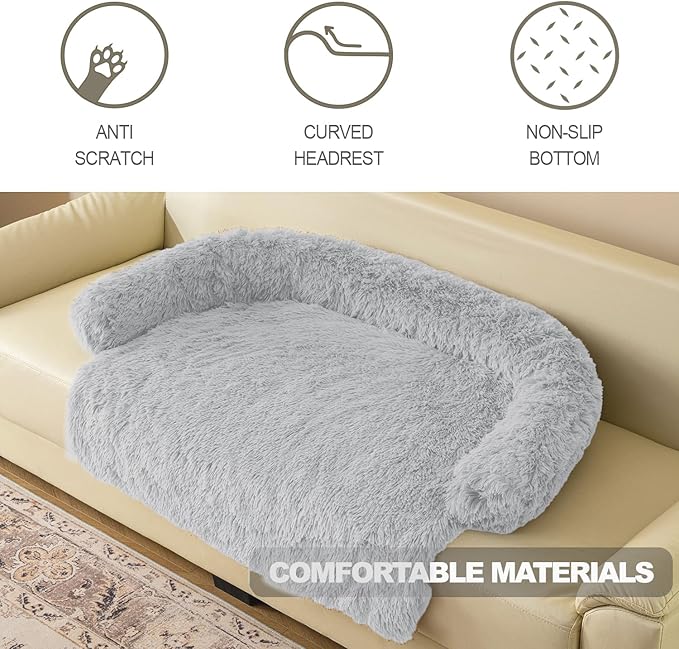Tinaco Calming Dogs/Cats Bed Mats, Dog Pad Washable Removable Couch Cover, Plush Long Fur Mat for Pets, Waterproof Lining, Perfect for Small, Medium and Large Dogs and Cats (Light Gray, 36"x31")