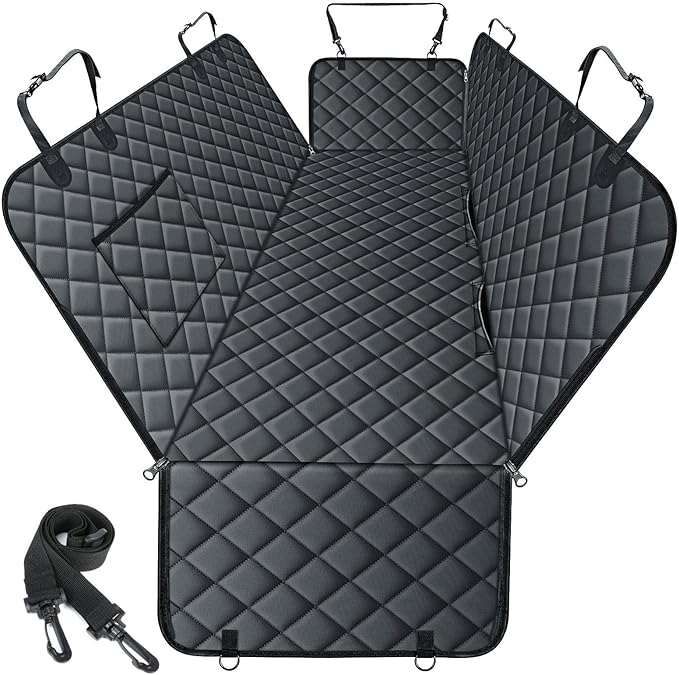 NECKORY Waterproof Dog Car Seat Cover for Back Seat - Durable, Scratch Proof Pet Hammock with Nonslip Design & Storage Pockets, Fits Cars, SUVs, Trucks - L, Black