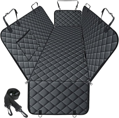 NECKORY Waterproof Dog Car Seat Cover for Back Seat - Durable, Scratch Proof Pet Hammock with Nonslip Design & Storage Pockets, Fits Cars, SUVs, Trucks - L, Black