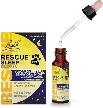 Rescue Pet Sleep Dropper - 10 mL - Sleep Aid for Dogs & Cats with Bach Natural Flower Essences - Sedative-Free, Homeopathic Liquid Formula - For All Breeds, Ages & Weights