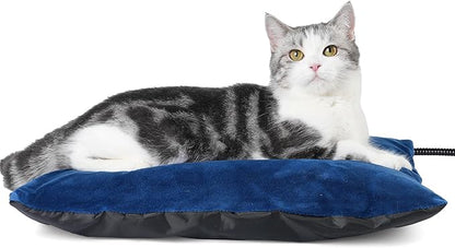 MARUNDA Outdoor Heated Cats Bed - 100% Waterproof Outdoor Heated Pet Bed with Double Built-in AutoThermostat - Heated Pet Bed for Outside Animals (20" x 16" (L), Blue)