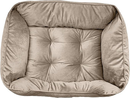 Modern Threads Luxury Dog Bed - Comfortable Tufted Velvet Cushion for Small to Medium Dogs - Machine Washable - Durable & Cute Sleep Space for Pets - Pamper Your Pet with Cozy Beds - Beige