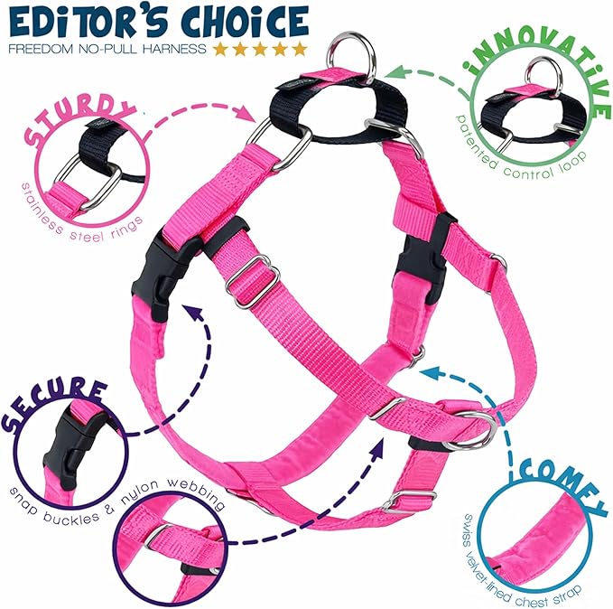 2 Hounds Design Freedom No Pull Dog Harness, Adjustable Harness and Leash Set, Easy Walking & Comfortable Control, Fits Small, Medium & Large Dogs, Solid Colors, Made in USA, 5/8" XS, Raspberry