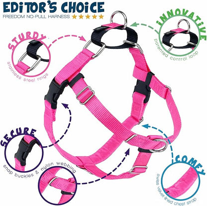 2 Hounds Design Freedom No Pull Dog Harness, Adjustable Harness and Leash Set, Easy Walking & Comfortable Control, Fits Small, Medium & Large Dogs, Solid Colors, Made in USA, 1" MD, Hot Pink